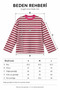 Women's Burgundy Striped Printed Oversize Crew Neck Long Sleeve T-Shirt - 8