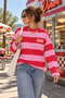Women's 100% Cotton Oversize Striped Sweatshirt with Crew Neck - 7
