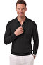 Men's Slim Fit Textured Black Knitwear Sweater – Zippered Polo Collar Lycra Stretchable 2708505 - 3
