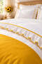 Mirella 100% Cotton Ruffled Mustard Piping Runner 7 Piece Double Duvet Cover Set - 5