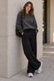 Women's Black Straight-Leg Modal Fabric Sweatpants with Pockets - 5