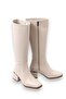 Cream Faux Leather Textured Comfortable Form-Fitting Zippered Below-The-Knee Boots Suitable for Daily Use
