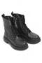 Black Faux Leather Look Thick Sole Lace-Up Comfortable Boots with Side Zipper Detail