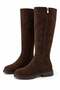 Brown Suede Textured Flat Sole Side Zipper Long Style Comfortable Cut Boots