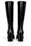 Black Patent Leather Faux Leather Pointed Toe High Heeled Over-The-Knee Boots with Side Zipper Detail - 3