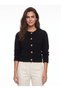 Black Acrylic Blended Long Sleeve Crew Neck Self-Patterned Buttoned Knitwear Cardigan