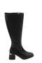Black Flexible Sole, Comfortable Fit, Square Toe, Mid-Heel Boots with Side Zipper Below the Knee - 2