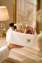 White Plush Furry Soft Textured Wide Form Makeup Bag with Charm and Zipper Detail - 3
