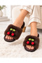Women's House Slippers Plush Soft Comfortable Cherry Detailed Gift Bundle Bridal Dowry Guest House Slippers - 8