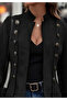 Women's judge collar button detailed short suede jacket - 6