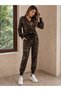 Women's Leopard Pattern V-Neck Blouse and Lace-Up Trousers Two Thread Fabric Set - 3