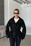 Women's Belted Stand Collar Oversized Suede Trench Coat Jacket - 3