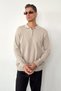 Men's Polo Collar Zipper Detailed Ribbed Knit Sweater Stone - 27007 - 4