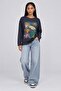 Patterned low shoulder sweatshirt indigo - 2