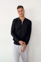 Men's Polo Collar Zipper Detailed Ribbed Knit Sweater Navy Blue - 27007