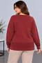 Women's Crew Neck Branch Leaf Embroidered Stone Detailed Textured Knitwear Sweater C27061-Burgundy - 8