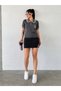 Women's Black High Waist Slit Detailed Steel Knitted Mini Skirt -42 cm