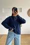 Navy Blue Soft Textured Long Sleeve Sweatshirt - 2