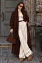 Perla Women's Long Angora Cardigan – Soft Textured Long Cardigan Brown - 3