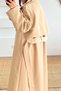 Beige Stand Collar Lined Maxi Trench Coat - 5