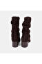 Women's Bitter Brown Draped Pointed Toe Heeled Suede Leather Boots - 5