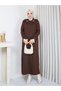 Women's Polo Collar Cold Yarn Brown Knitwear Dress Standard Size Compatible