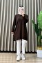 Bambi̇ Tunic Crystal Fabric Women's Coffee-Colored Plain Patterned Mini Slit Detailed Hijab Long Casual Tunic