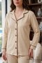 Women's Winter Thick Woven Jacquard Buttoned Relaxed Fit Stylish Pajama Set - Luxurious Ribbed Loungewear - 3