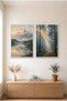 2-Piece Mountain and Lake and Pine Forest White Wooden Framed Mdf Living Room Painting Set Huhu3307 - Double Painting Set White Frame