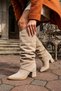 Gavis Beige Suede Snap-On Boots (8 cm Heel Length) Daily Use Boots and Boots - 5