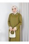 Women's Polo Collar Cold Yarn Oil Green Knitwear Dress Standard Size Compatible - 3