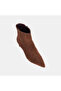 Women's Brown Zippered Pointed Toe Heeled Suede Boots - 7