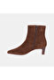 Women's Brown Zippered Pointed Toe Heeled Suede Boots - 3