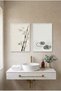 2-Piece Bamboo and Water Lily White Wood Framed Mdf Painting Set - Japandi Stone and Water Bathroom Decor Huhu3274 - Double Painting Set White Frame