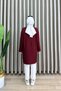 Bambi̇ Tunic Crystal Fabric Women's Burgundy Plain Patterned Mini Slit Detailed Hijab Long Casual Tunic - 3