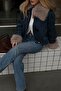 Navy Blue Embroidered Coat with Removable Fur Detail - 100017 - 2