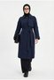 Trench Coat with Hidden Buttons, Waist Belt, and Handle Buckle Detail Navy Blue 26Yt701 - 2