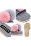 Pomella Women's Gray Double Pompom Plush Banded Non-Slip Sole Open Front House Slippers - 4