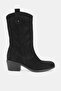 Women's Black Suede Genuine Leather Western Boots - 5