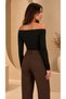 Women's Black Off Shoulder Boat Neck Long Sleeve Viscose Elastane Blouse - 8