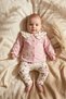 Baby Girl Pink Floral Detailed Baby Collar Buttoned Cardigan and Ribbed Leggings Two-Piece Set - 100% Cotton Yum - 3