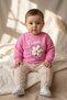 Flora Bloom 3D Daisy Detailed Powder Pink Sweatshirt and Ribbed Beige Trousers Baby Top and Bottom Set - 3