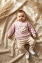 Flora Bloom 3D Daisy Detailed Powdered Rose Sweatshirt and Ribbed Beige Trousers Baby Top and Bottom Set - 3