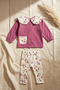 Baby Girl Fuchsia Floral Detailed Baby Collar Buttoned Cardigan and Ribbed Leggings Two-Piece Set - 100% Cotton Yum - 7