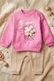 Flora Bloom 3D Daisy Detailed Powder Pink Sweatshirt and Ribbed Beige Trousers Baby Top and Bottom Set - 2