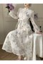 White Floral Maxi Dress with Long Sleeves - 5