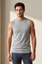 Men's Premium 100% Cotton Ribbed Stretch Fabric Zero Sleeve Crew Neck Gray Undershirt