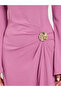 Pink Plain A-Line Maxi Dress with Long Sleeves - 4