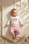 Baby Girl 100% Cotton Pink Rainbow Patterned 2-Piece Set - Long Sleeve Bodysuit and Stretchy Pants Set - 3