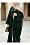 Green Corduroy Open Abaya with Ties - 2